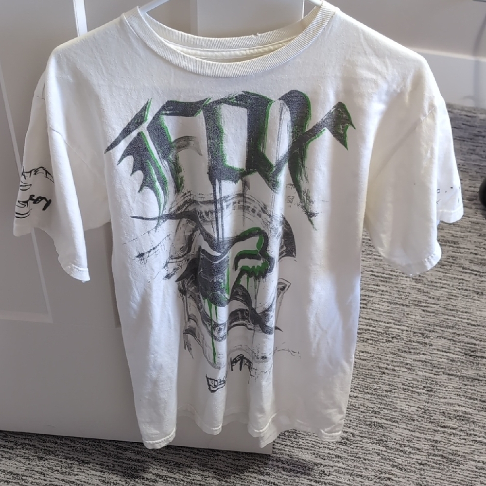 White Graphic T-Shirt with Green and Black Design